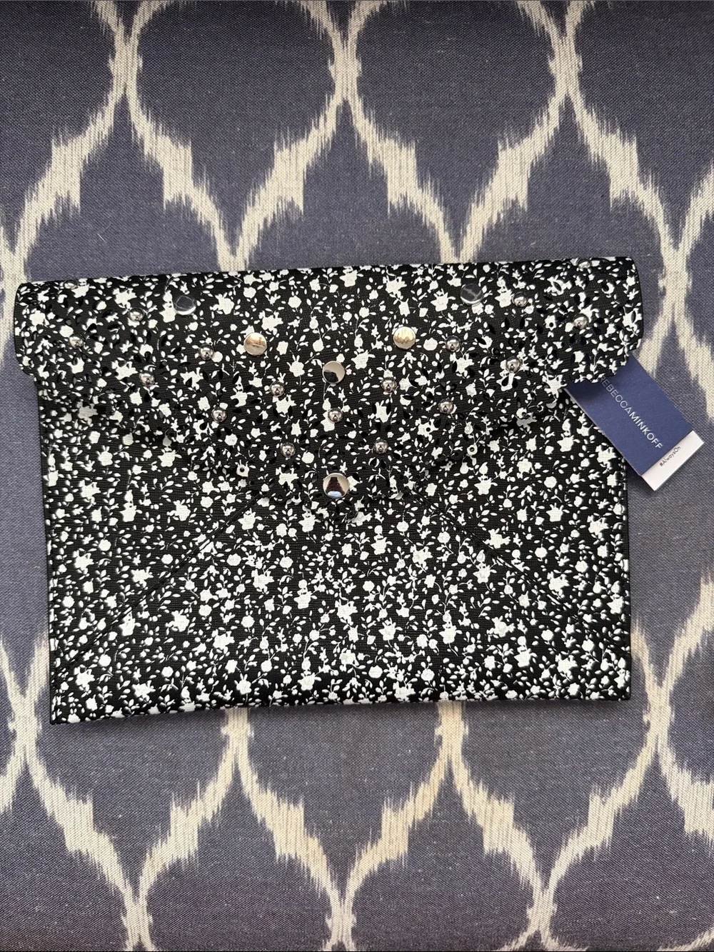 Rebecca Minkoff Black & White Floral Leo Fold-Over Clutch